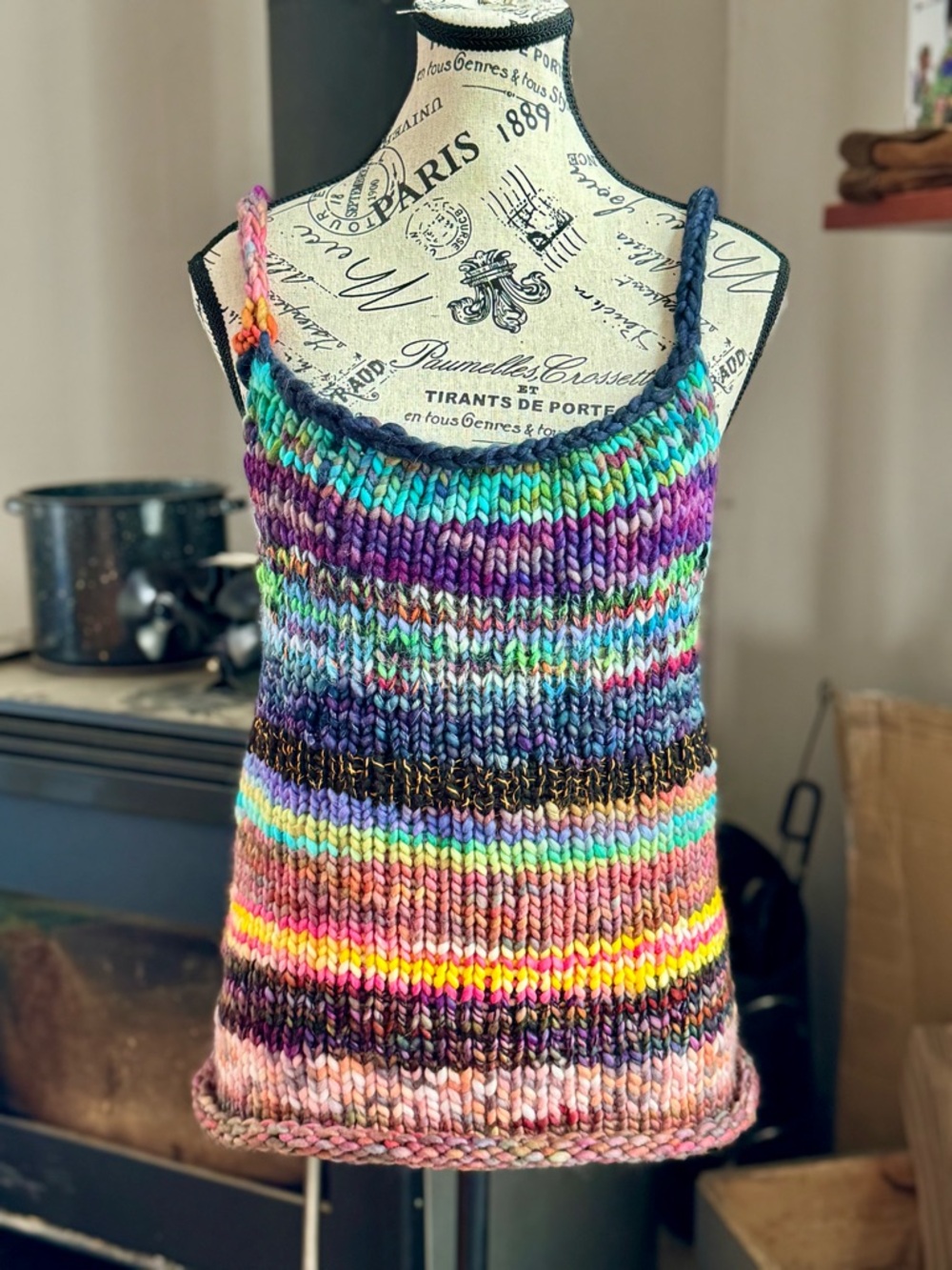 Hand-Knit Multicolor Stripe Tank Top - Women's Bright Scoop Neck